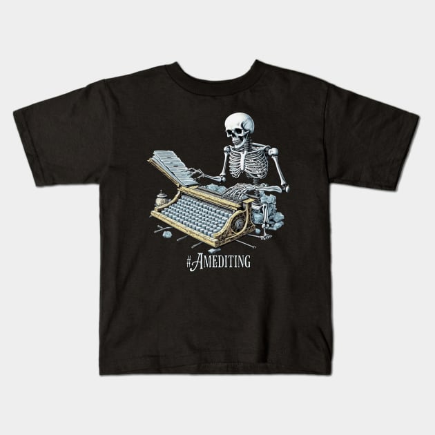 Author Editing Skeleton Kids T-Shirt by H. R. Sinclair